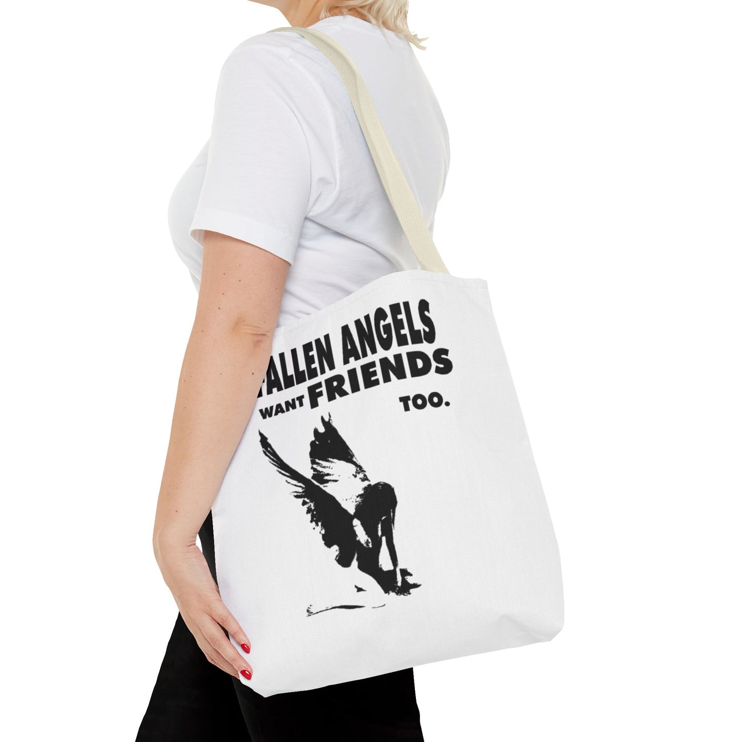 Stylish AOP Tote Bag - Unique Bird Design, Fallen Angels Quote, Perfect Gift for Nature Lovers, Trendy Shopping Bag