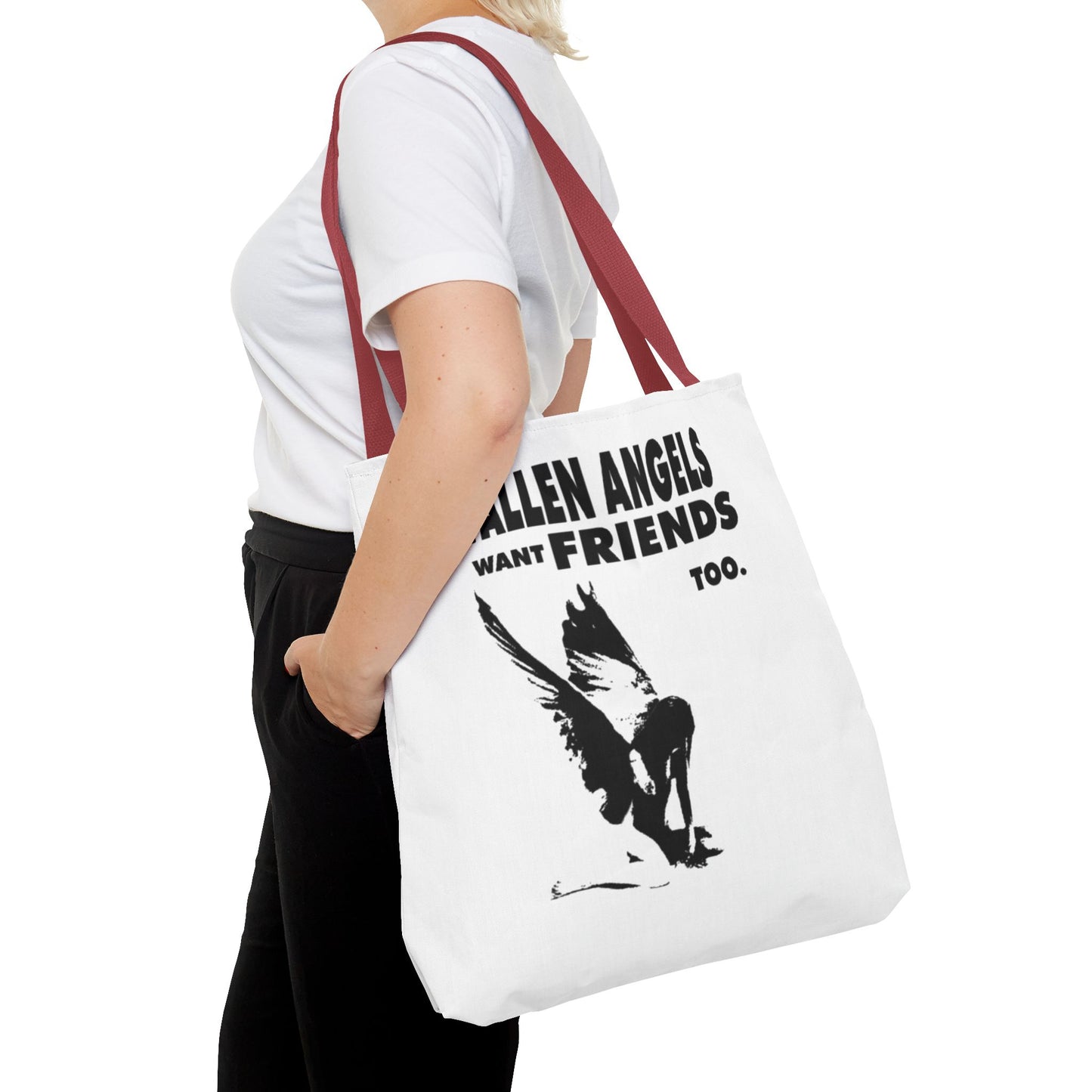 Stylish AOP Tote Bag - Unique Bird Design, Fallen Angels Quote, Perfect Gift for Nature Lovers, Trendy Shopping Bag