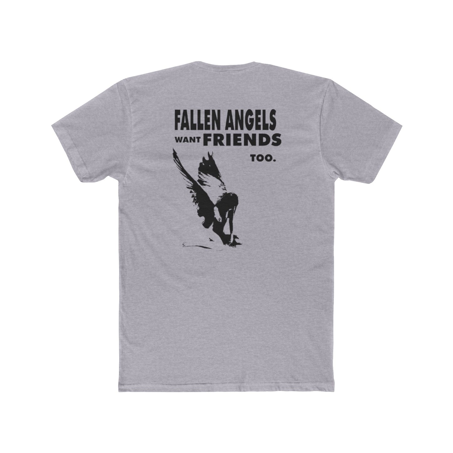 Stylish Graphic Tee with 'fallen angels want friends too' Design, Unisex Crew Shirt, Trendy Casual Wear, Perfect for Street Style, Gift for Music Lovers