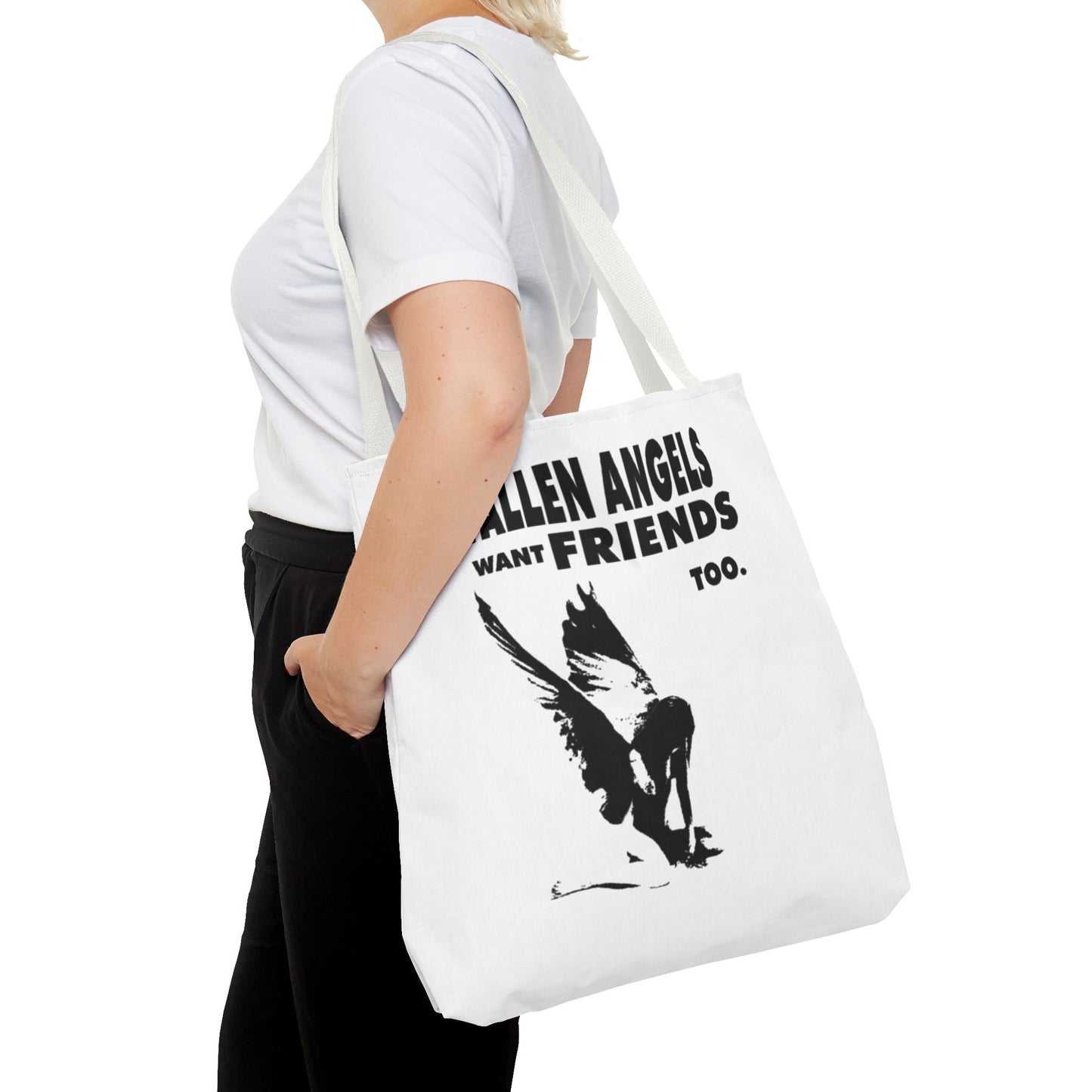 Stylish AOP Tote Bag - Unique Bird Design, Fallen Angels Quote, Perfect Gift for Nature Lovers, Trendy Shopping Bag