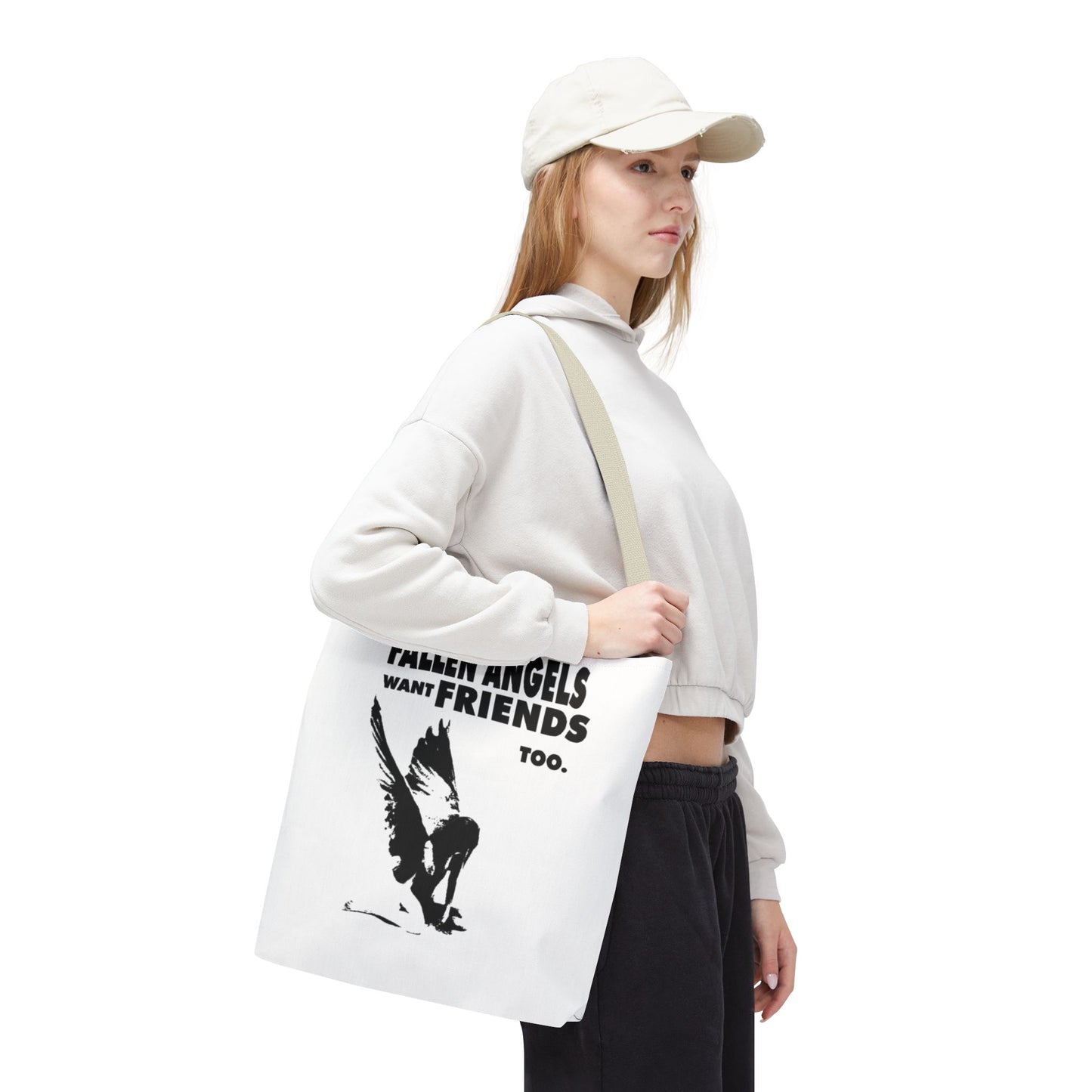 Stylish AOP Tote Bag - Unique Bird Design, Fallen Angels Quote, Perfect Gift for Nature Lovers, Trendy Shopping Bag