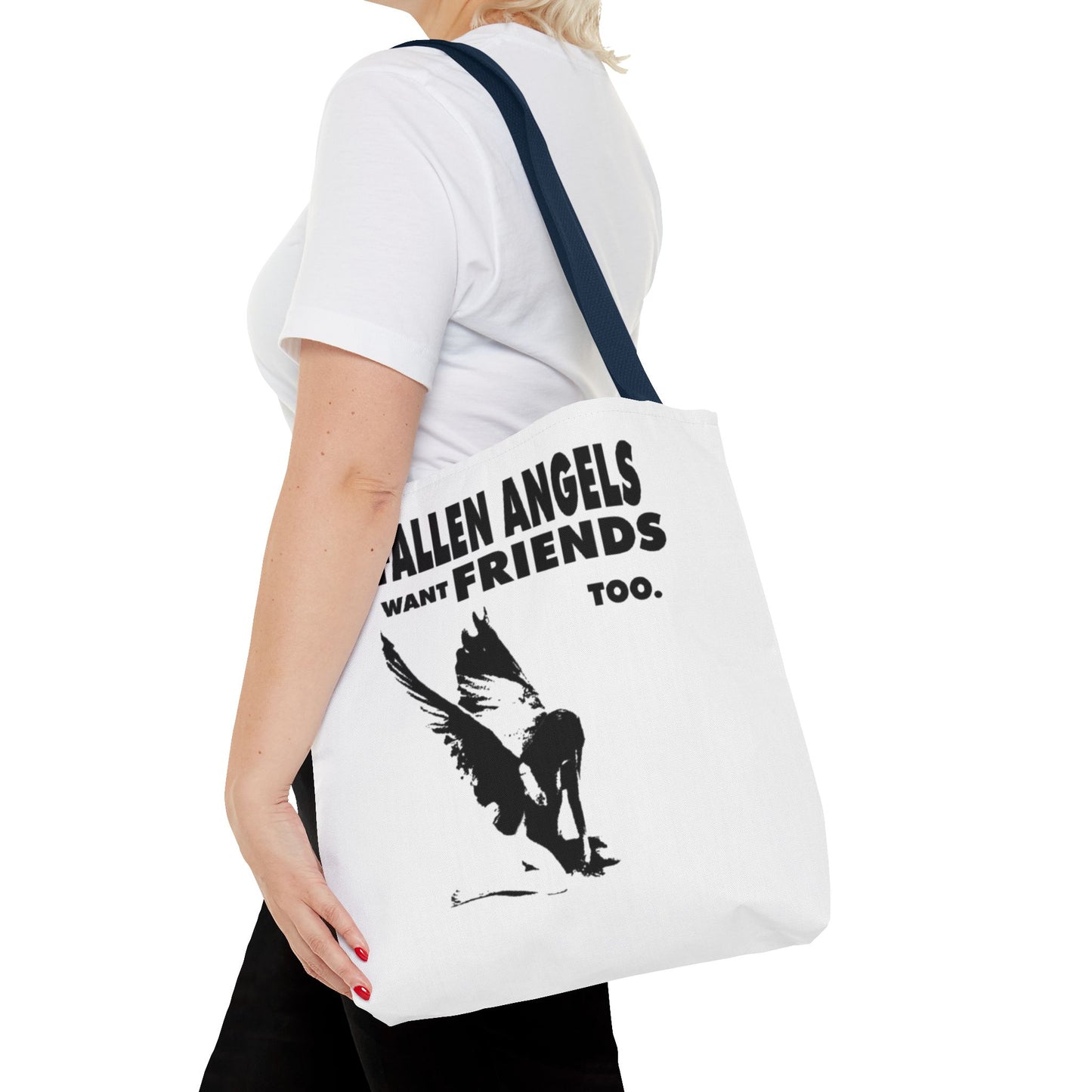 Stylish AOP Tote Bag - Unique Bird Design, Fallen Angels Quote, Perfect Gift for Nature Lovers, Trendy Shopping Bag