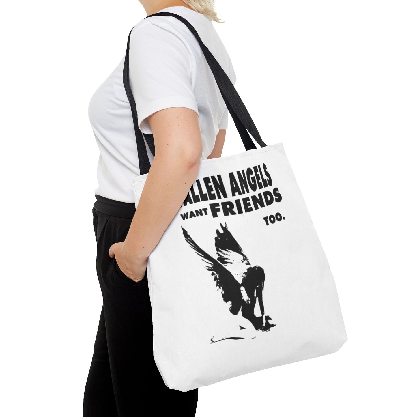 Stylish AOP Tote Bag - Unique Bird Design, Fallen Angels Quote, Perfect Gift for Nature Lovers, Trendy Shopping Bag
