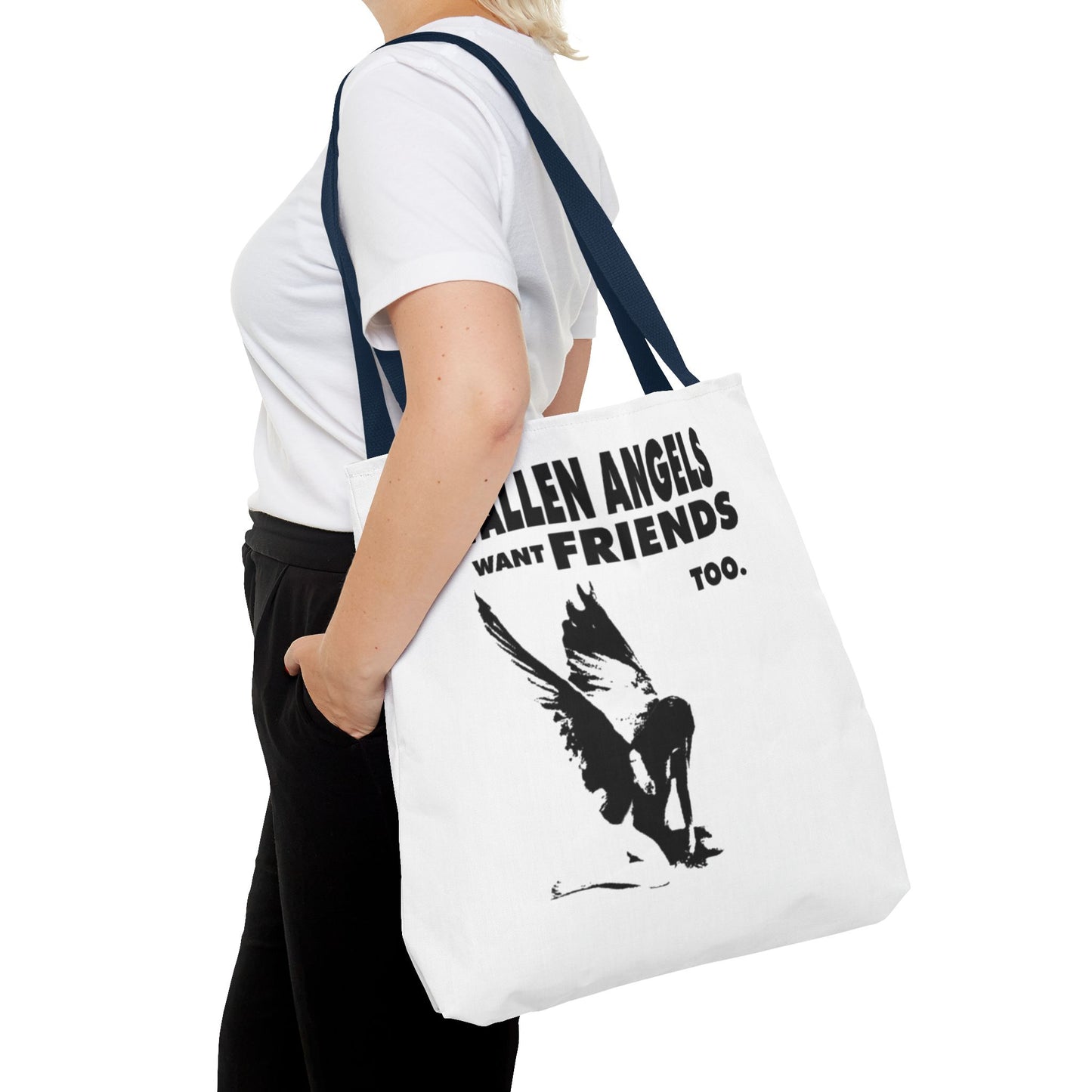 Stylish AOP Tote Bag - Unique Bird Design, Fallen Angels Quote, Perfect Gift for Nature Lovers, Trendy Shopping Bag