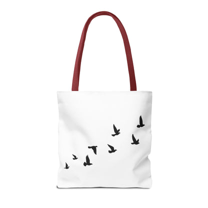 Stylish AOP Tote Bag - Unique Bird Design, Fallen Angels Quote, Perfect Gift for Nature Lovers, Trendy Shopping Bag
