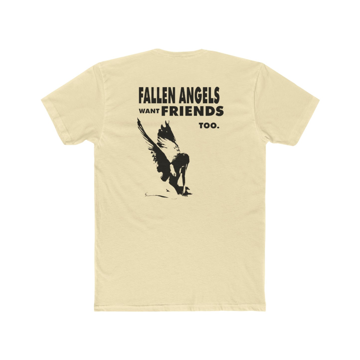 Stylish Graphic Tee with 'fallen angels want friends too' Design, Unisex Crew Shirt, Trendy Casual Wear, Perfect for Street Style, Gift for Music Lovers