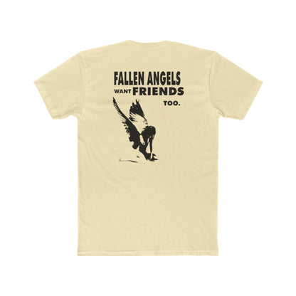 Stylish Graphic Tee with 'fallen angels want friends too' Design, Unisex Crew Shirt, Trendy Casual Wear, Perfect for Street Style, Gift for Music Lovers