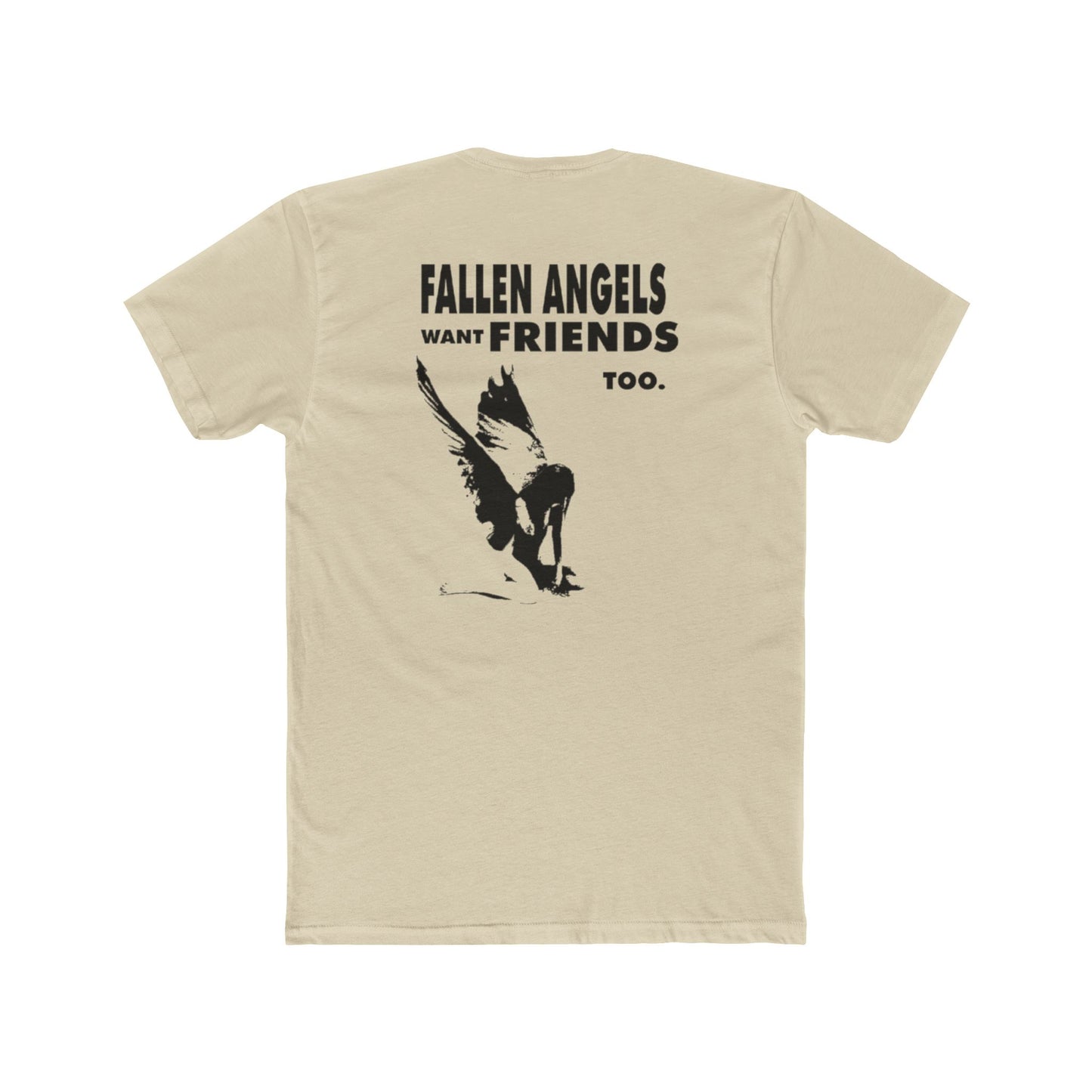 Stylish Graphic Tee with 'fallen angels want friends too' Design, Unisex Crew Shirt, Trendy Casual Wear, Perfect for Street Style, Gift for Music Lovers