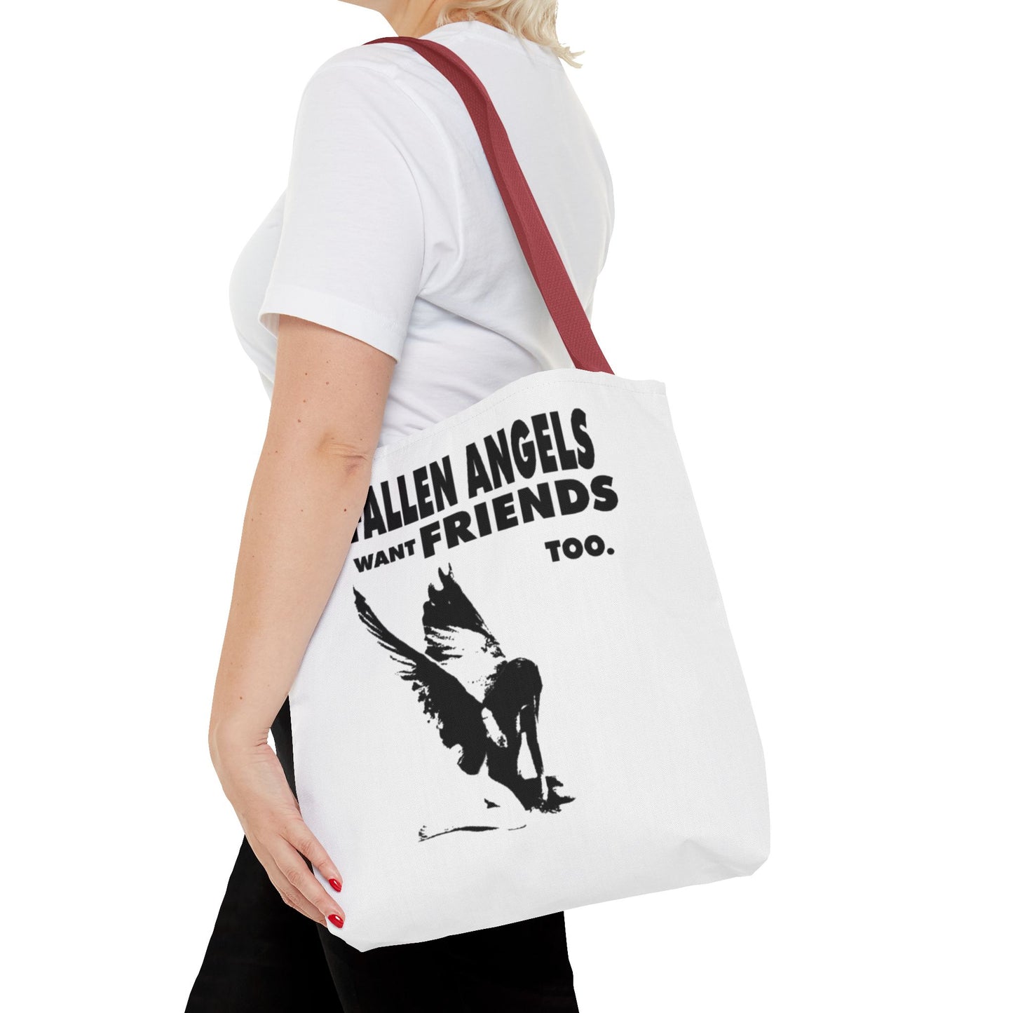 Stylish AOP Tote Bag - Unique Bird Design, Fallen Angels Quote, Perfect Gift for Nature Lovers, Trendy Shopping Bag