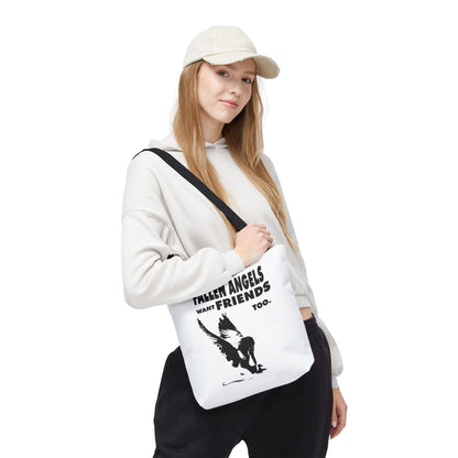 Stylish AOP Tote Bag - Unique Bird Design, Fallen Angels Quote, Perfect Gift for Nature Lovers, Trendy Shopping Bag