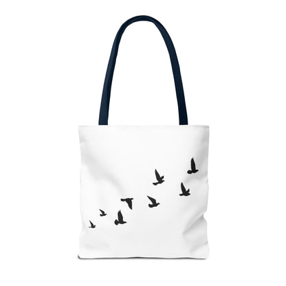 Stylish AOP Tote Bag - Unique Bird Design, Fallen Angels Quote, Perfect Gift for Nature Lovers, Trendy Shopping Bag