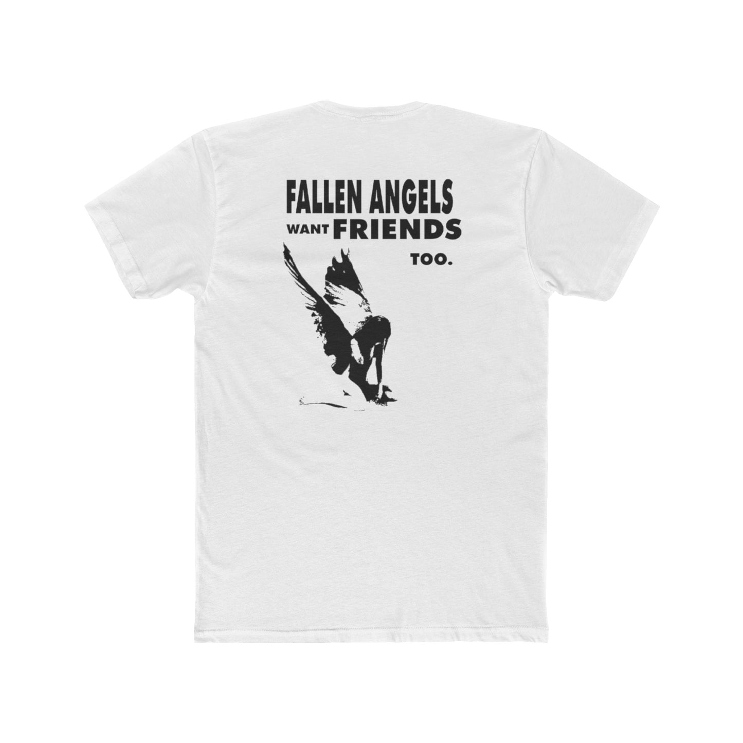 Stylish Graphic Tee with 'fallen angels want friends too' Design, Unisex Crew Shirt, Trendy Casual Wear, Perfect for Street Style, Gift for Music Lovers