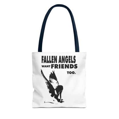 Stylish AOP Tote Bag - Unique Bird Design, Fallen Angels Quote, Perfect Gift for Nature Lovers, Trendy Shopping Bag