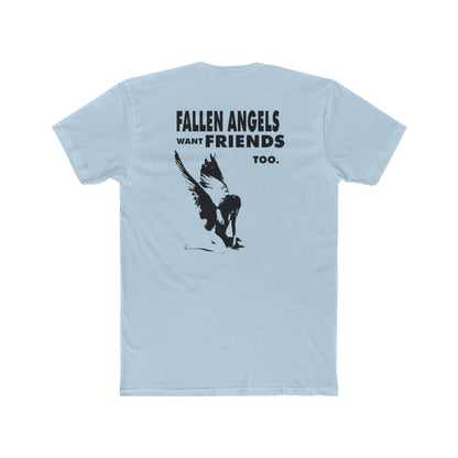 Stylish Graphic Tee with 'fallen angels want friends too' Design, Unisex Crew Shirt, Trendy Casual Wear, Perfect for Street Style, Gift for Music Lovers