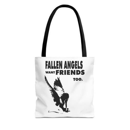 Stylish AOP Tote Bag - Unique Bird Design, Fallen Angels Quote, Perfect Gift for Nature Lovers, Trendy Shopping Bag