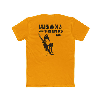 Stylish Graphic Tee with 'fallen angels want friends too' Design, Unisex Crew Shirt, Trendy Casual Wear, Perfect for Street Style, Gift for Music Lovers