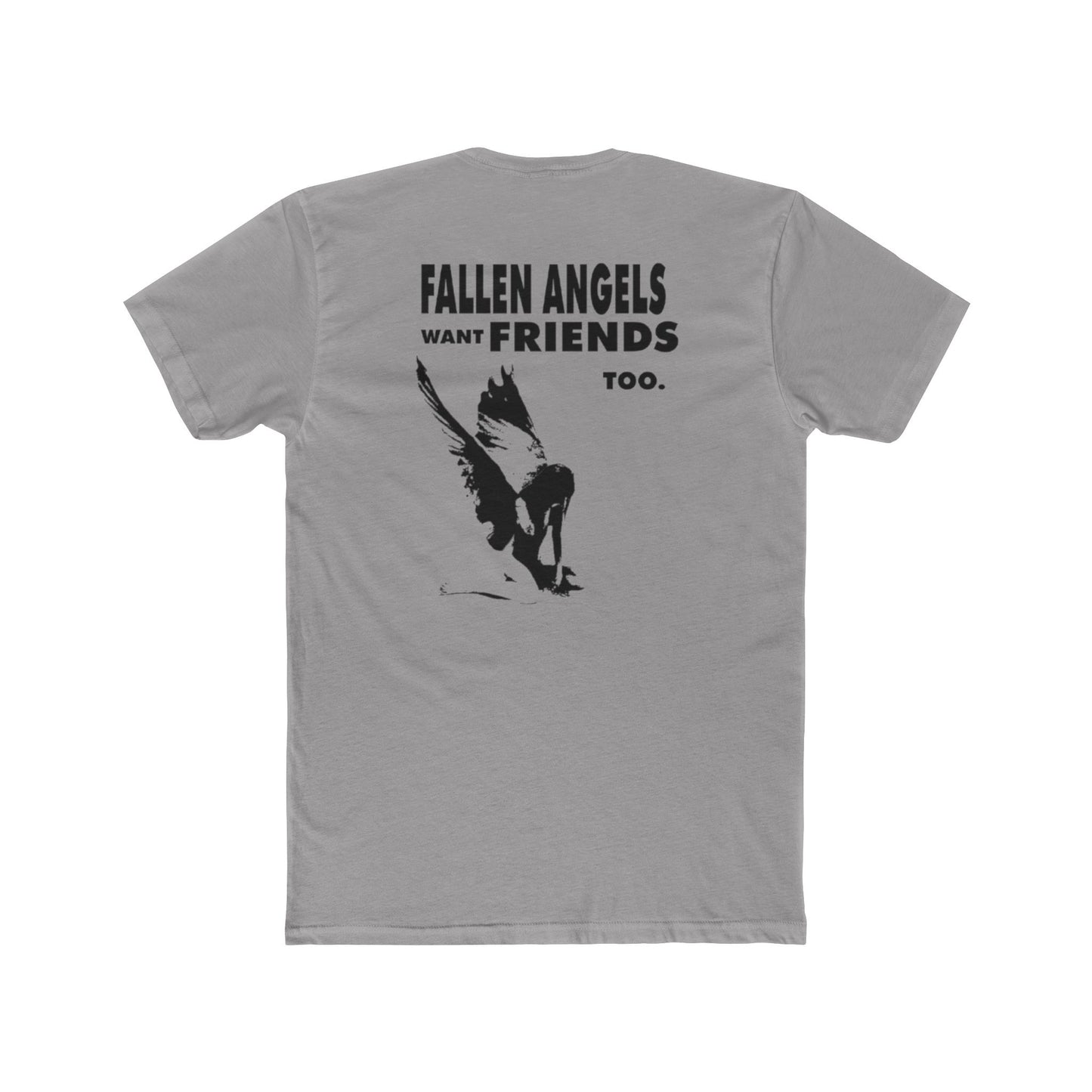 Stylish Graphic Tee with 'fallen angels want friends too' Design, Unisex Crew Shirt, Trendy Casual Wear, Perfect for Street Style, Gift for Music Lovers