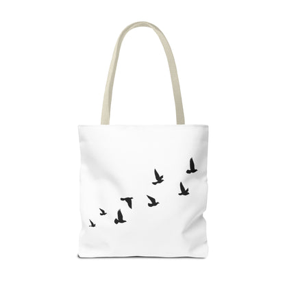 Stylish AOP Tote Bag - Unique Bird Design, Fallen Angels Quote, Perfect Gift for Nature Lovers, Trendy Shopping Bag