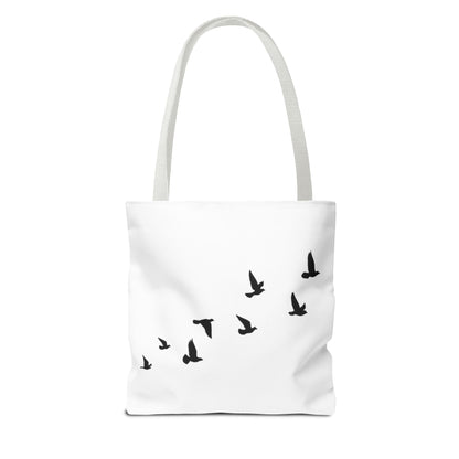 Stylish AOP Tote Bag - Unique Bird Design, Fallen Angels Quote, Perfect Gift for Nature Lovers, Trendy Shopping Bag
