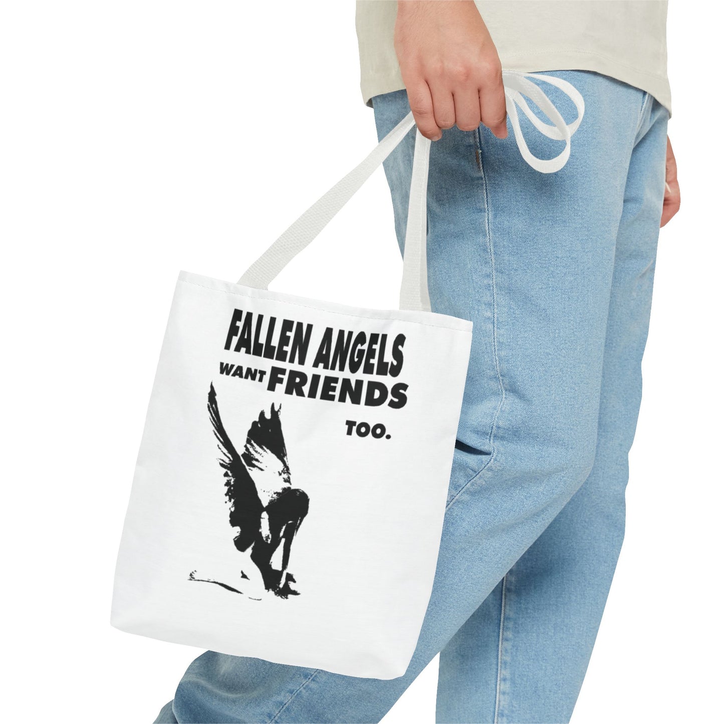 Stylish AOP Tote Bag - Unique Bird Design, Fallen Angels Quote, Perfect Gift for Nature Lovers, Trendy Shopping Bag