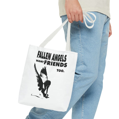 Stylish AOP Tote Bag - Unique Bird Design, Fallen Angels Quote, Perfect Gift for Nature Lovers, Trendy Shopping Bag