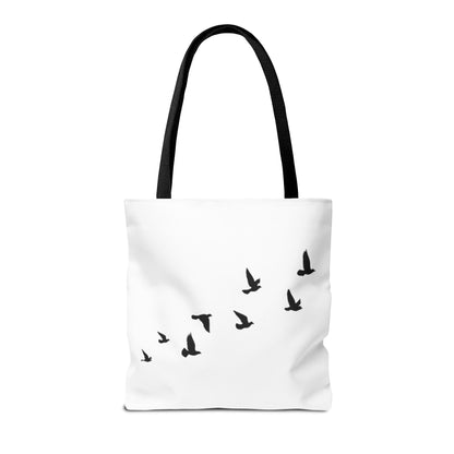 Stylish AOP Tote Bag - Unique Bird Design, Fallen Angels Quote, Perfect Gift for Nature Lovers, Trendy Shopping Bag