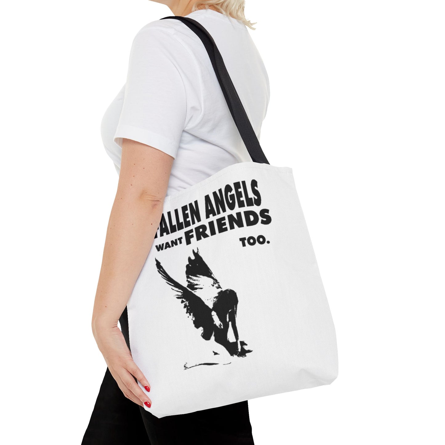Stylish AOP Tote Bag - Unique Bird Design, Fallen Angels Quote, Perfect Gift for Nature Lovers, Trendy Shopping Bag