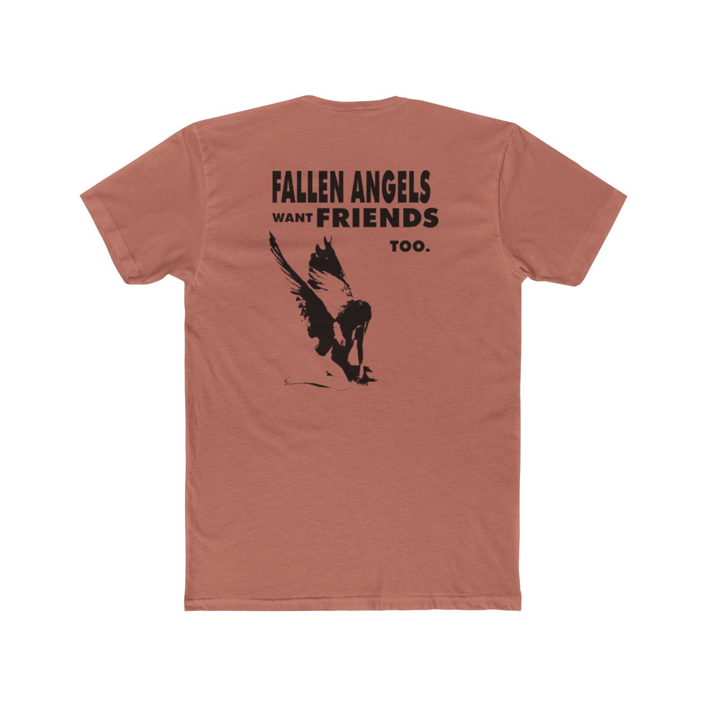 Stylish Graphic Tee with 'fallen angels want friends too' Design, Unisex Crew Shirt, Trendy Casual Wear, Perfect for Street Style, Gift for Music Lovers