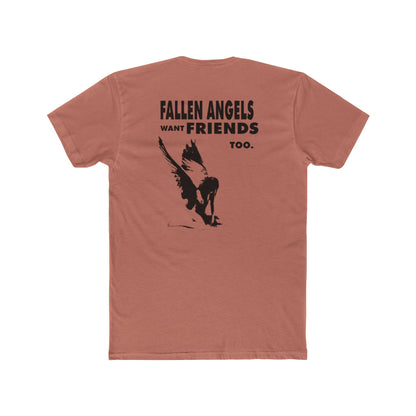 Stylish Graphic Tee with 'fallen angels want friends too' Design, Unisex Crew Shirt, Trendy Casual Wear, Perfect for Street Style, Gift for Music Lovers