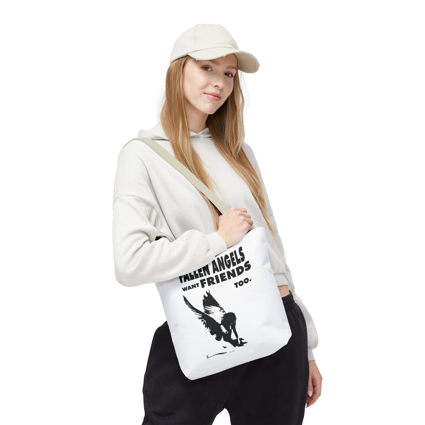 Stylish AOP Tote Bag - Unique Bird Design, Fallen Angels Quote, Perfect Gift for Nature Lovers, Trendy Shopping Bag