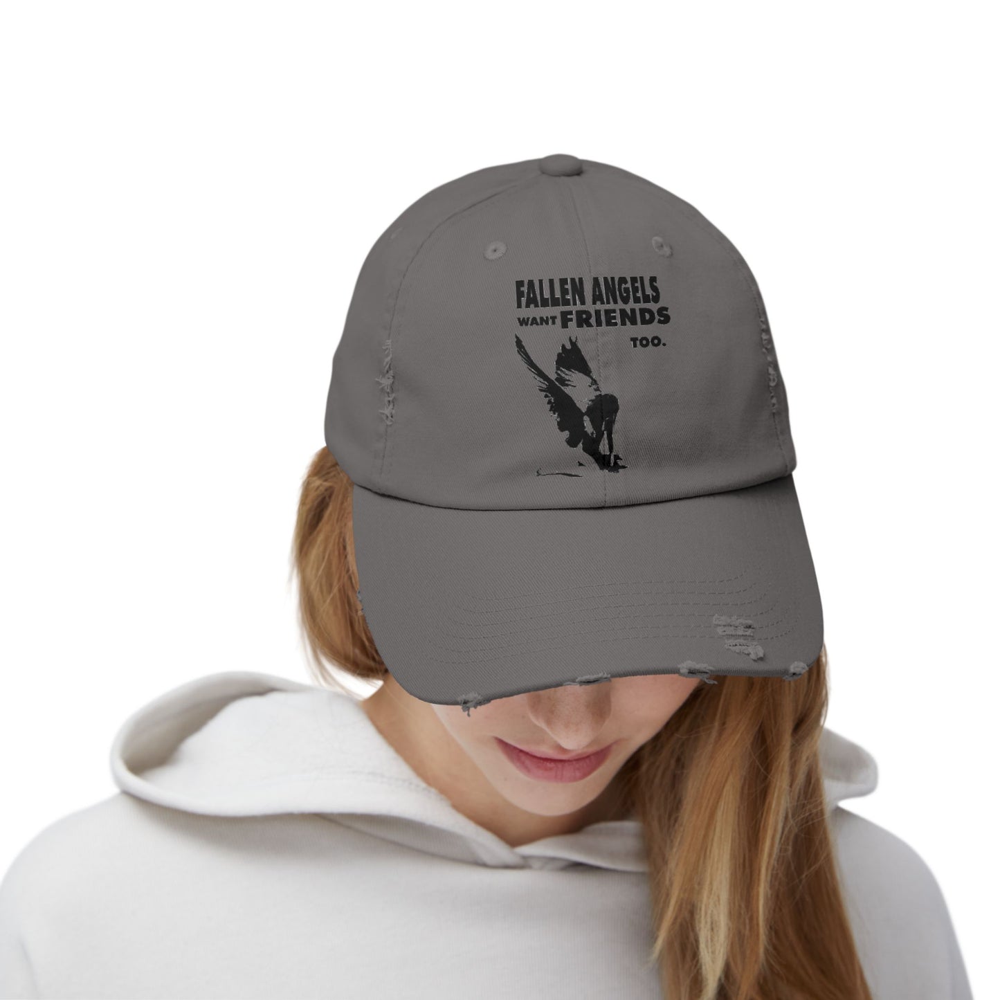 Unisex Distressed Cap with Graphic Design, Trendy Hat, Casual Accessories for Friends, Pet Lovers, Everyday Wear, Unique Gift Idea