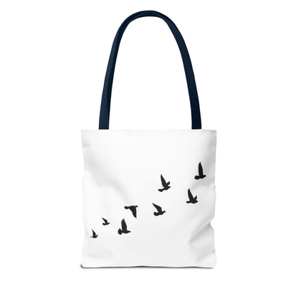 Stylish AOP Tote Bag - Unique Bird Design, Fallen Angels Quote, Perfect Gift for Nature Lovers, Trendy Shopping Bag