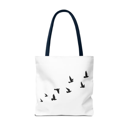 Stylish AOP Tote Bag - Unique Bird Design, Fallen Angels Quote, Perfect Gift for Nature Lovers, Trendy Shopping Bag