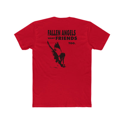 Stylish Graphic Tee with 'fallen angels want friends too' Design, Unisex Crew Shirt, Trendy Casual Wear, Perfect for Street Style, Gift for Music Lovers