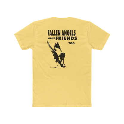 Stylish Graphic Tee with 'fallen angels want friends too' Design, Unisex Crew Shirt, Trendy Casual Wear, Perfect for Street Style, Gift for Music Lovers